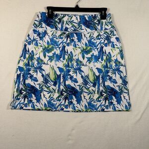 Coolrun Women Athletic Skort M Blue Tropical Pull On Stretch Golf Tennis Skort